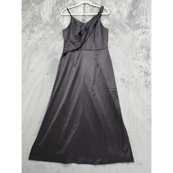 GRACE KARIN Dress Womens 10 Black Satin Side Slit Asymmetric Straps Midi A-Line - Picture 1 of 10